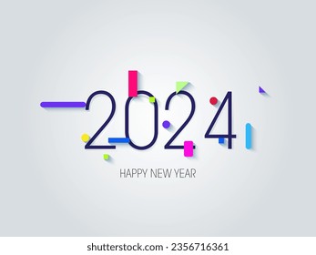  Happy New Year 2024 Celebration Banner Design with 2024 Illustration on Isolated Background 