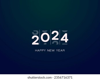 Frohes Neujahr 2024 Fest Banner Design mit 2024 Illustration auf dunklem Hintergrund, Countdown 2024