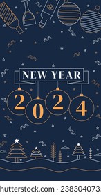 Happy New Year 2024. 2024 New Year celebration. Happy New Year 2024 background. Cartoon Vector illustration Template for Poster, Banner, Greeting, Card, Flyer, Cover, Post. new year party