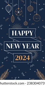 Happy New Year 2024. 2024 New Year celebration. Happy New Year 2024 background. Cartoon Vector illustration Template for Poster, Banner, Greeting, Card, Flyer, Cover, Post. new year party