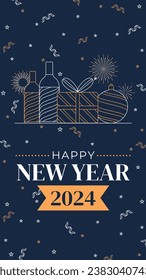 Happy New Year 2024. 2024 New Year celebration. Happy New Year 2024 background. Cartoon Vector illustration Template for Poster, Banner, Greeting, Card, Flyer, Cover, Post. new year party