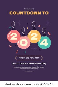 Happy New Year 2024. 2024 New Year celebration. Happy New Year 2024 background. Cartoon Vector illustration Template for Poster, Banner, Greeting, Card, Flyer, Cover, Post. new year party