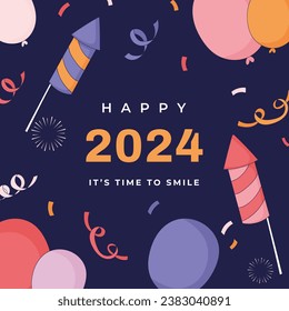 Happy New Year 2024. 2024 New Year celebration. Happy New Year 2024 background. Cartoon Vector illustration Template for Poster, Banner, Greeting, Card, Flyer, Cover, Post. new year party