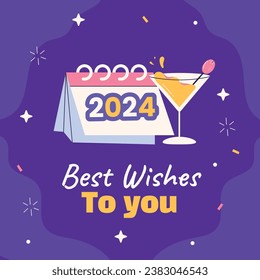 Happy New Year 2024. 2024 New Year celebration. Happy New Year 2024 background. Cartoon Vector illustration Template design for Poster, Banner, Greeting, Card, Flyer, Cover, Post. new year party.