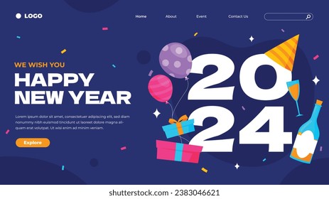 Happy New Year 2024. 2024 New Year celebration. Happy New Year 2024 background. Cartoon Vector illustration Template design for Poster, Banner, Greeting, Card, Flyer, Cover, Post. new year party.