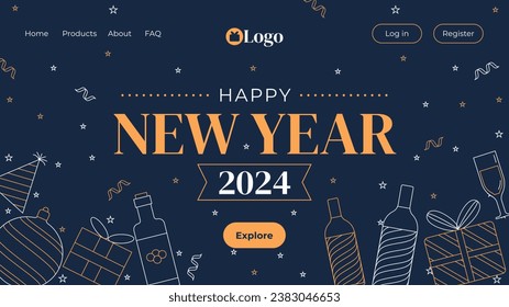 Happy New Year 2024. 2024 New Year celebration. Happy New Year 2024 background. Cartoon Vector illustration Template design for Poster, Banner, Greeting, Card, Flyer, Cover, Post. new year party.