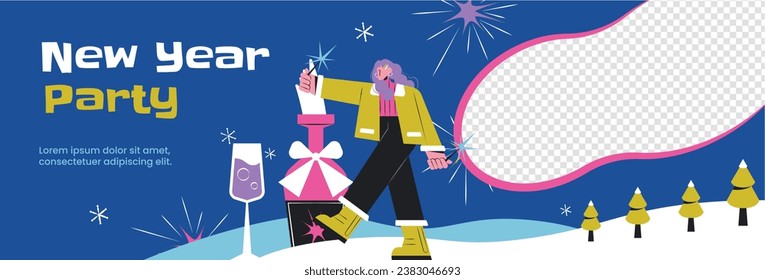 Happy New Year 2024. 2024 New Year celebration. Happy New Year 2024 background. Cartoon Vector illustration Template design for Poster, Banner, Greeting, Card, Flyer, Cover, Post. new year party.