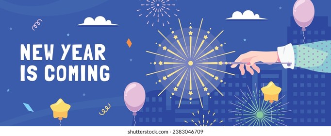 Happy New Year 2024. 2024 New Year celebration. Happy New Year 2024 background. Cartoon Vector illustration Template design for Poster, Banner, Greeting, Card, Flyer, Cover, Post. new year party.