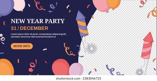 Happy New Year 2024. 2024 New Year celebration. Happy New Year 2024 background. Cartoon Vector illustration Template design for Poster, Banner, Greeting, Card, Flyer, Cover, Post. new year party.