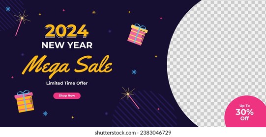 Happy New Year 2024. 2024 New Year celebration. Happy New Year 2024 background. Cartoon Vector illustration Template design for Poster, Banner, Greeting, Card, Flyer, Cover, Post. new year party.