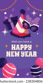 Happy New Year 2024. 2024 New Year celebration. Happy New Year 2024 background. Cartoon Vector illustration Template design for Poster, Banner, Greeting, Card, Flyer, Cover, Post. new year party.