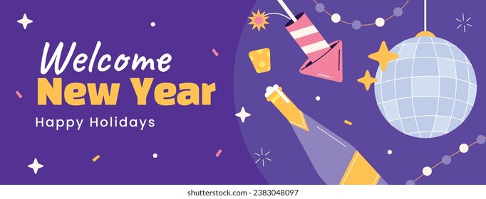 Happy New Year 2024. 2024 New Year celebration. Happy New Year 2024 background. Cartoon Vector illustration Template design for Poster, Banner, Greeting, Card, Flyer, Cover, Post. new year party.