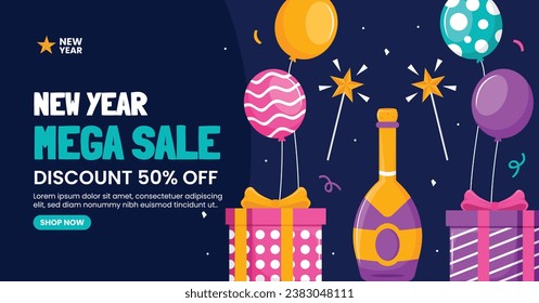 Happy New Year 2024. 2024 New Year celebration. Happy New Year 2024 background. Cartoon Vector illustration Template design for Poster, Banner, Greeting, Card, Flyer, Cover, Post. new year party.