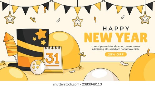 Happy New Year 2024. 2024 New Year celebration. Happy New Year 2024 background. Cartoon Vector illustration Template design for Poster, Banner, Greeting, Card, Flyer, Cover, Post. new year party.