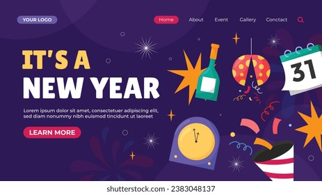 Happy New Year 2024. 2024 New Year celebration. Happy New Year 2024 background. Cartoon Vector illustration Template design for Poster, Banner, Greeting, Card, Flyer, Cover, Post. new year party.