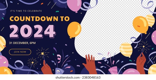 Happy New Year 2024. 2024 New Year celebration. Happy New Year 2024 background. Cartoon Vector illustration Template design for Poster, Banner, Greeting, Card, Flyer, Cover, Post. new year party.