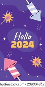 Happy New Year 2024. 2024 New Year celebration. Happy New Year 2024 background. Cartoon Vector illustration Template design for Poster, Banner, Greeting, Card, Flyer, Cover, Post. new year party.
