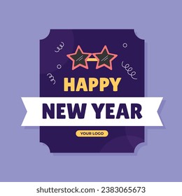 Happy New Year 2024. 2024 New Year celebration. Happy New Year 2024 background. Cartoon Vector illustration Template design for Label, Sticker, Greeting, Card, Cover, Post. New year party.