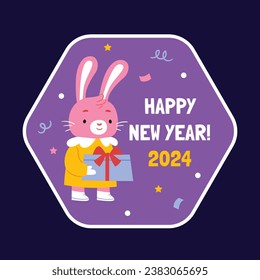 Happy New Year 2024. 2024 New Year celebration. Happy New Year 2024 background. Cartoon Vector illustration Template design for Label, Sticker, Greeting, Card, Cover, Post. New year party.