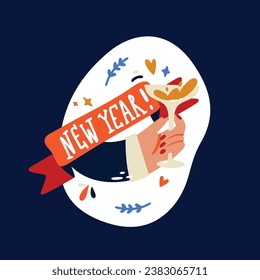 Happy New Year 2024. 2024 New Year celebration. Happy New Year 2024 background. Cartoon Vector illustration Template design for Label, Sticker, Greeting, Card, Cover, Post. New year party.