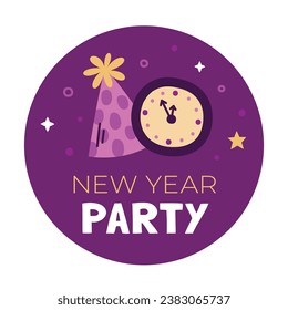 Happy New Year 2024. 2024 New Year celebration. Happy New Year 2024 background. Cartoon Vector illustration Template design for Label, Sticker, Greeting, Card, Cover, Post. New year party.