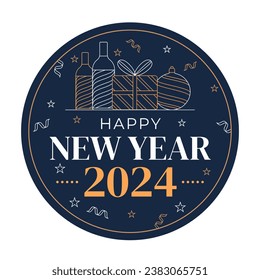 Happy New Year 2024. 2024 New Year celebration. Happy New Year 2024 background. Cartoon Vector illustration Template design for Label, Sticker, Greeting, Card, Cover, Post. New year party.