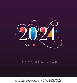 Happy new year 2024 celebration design. Elegant, colorful vector design for happy new year greetings poster, banner.
