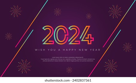 Happy new year 2024 celebration design. Elegant, colorful vector design for happy new year greetings poster, banner.