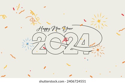 Happy new year 2024 celebration Typography vector art celebrate happy new year spark background