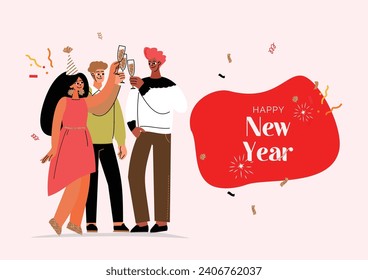Happy new year 2024 celebration | New year celebration illustration | 31st December celebration | Happy new year typography vector art