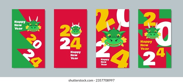 happy new year 2024 .chinese year of dragon vertical banners set design for social media vector illustration