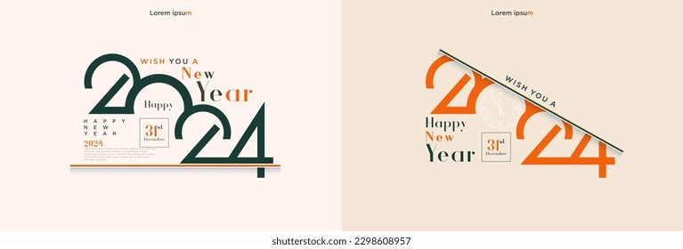Happy New Year 2024 with classic and unique numbers mixed with lines that decorate the numbers. Premium design for 2024 new year celebration. Latest vector premium background.