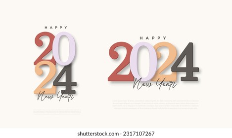 happy new year 2024 with classic numbers and different and subtle color concept. 2024 number design.