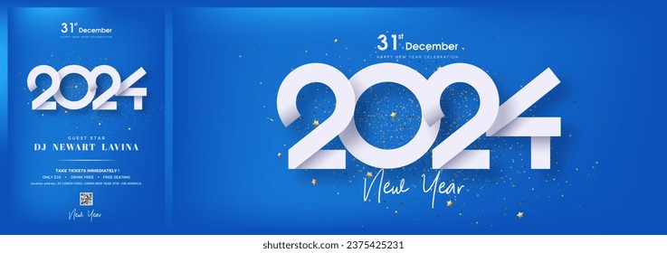 Happy new year 2024 clean. With white numbers on a beautiful blue background. The 2024 vector design is luxurious and elegant.