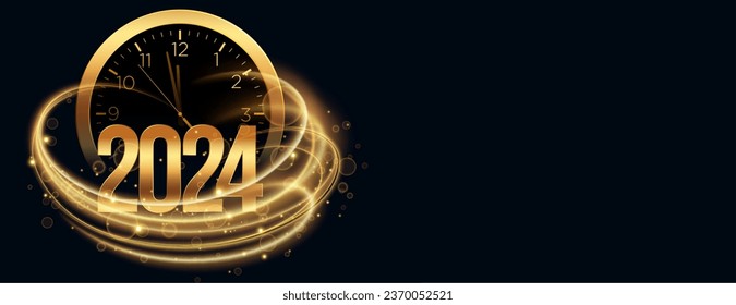 fondo de pantalla de reloj feliz año 2024 con vector de diseño de banda luminosa