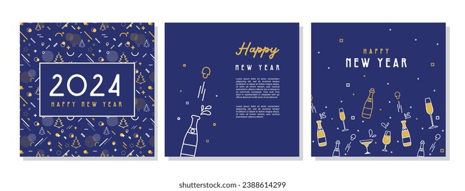 Happy New Year- 2024 . Collection of greeting background designs, New Year, social media promotional content. Vector illustration