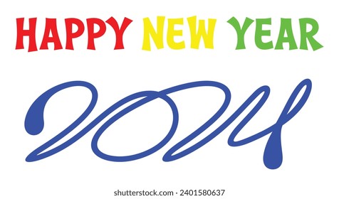 Happy New Year 2024, color variations with unique writing, suitable for all media.