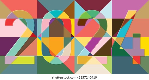 Happy New Year 2024 colorful calligraphy punchy design. Greeting card template.