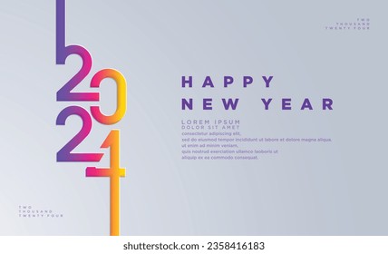 Happy New Year 2024 with colorful numbers on white background.