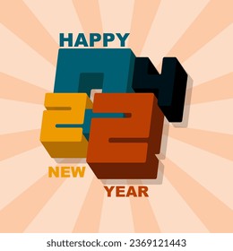 Happy new year 2024 Colorful greeting card design in classic retro vintage 3D style. Vector illustration