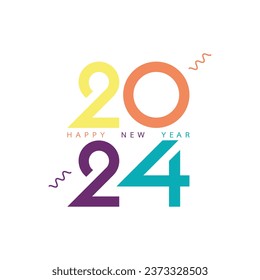 Feliz año nuevo 2024 colorido con fondo blanco para celebración, fiesta y evento de año nuevo. Ilustración del vector