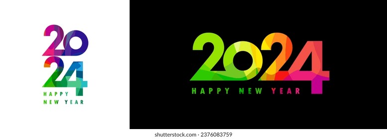 Happy New Year 2024 colorful facet typography logo design. Premium vector illustration corporate greeting and new year 2024 celebration