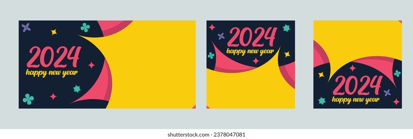 Happy New Year 2024 with colorful Minimalistic trendy design. Happy New Year 2024 square template. greeting background designs, New Year, and social media promotional content. Vector illustration