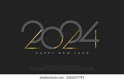 Happy new year 2024 with a combination of gold and dark colors so that the gold looks shiny. Premium vector design for 2024 year celebration and greeting.