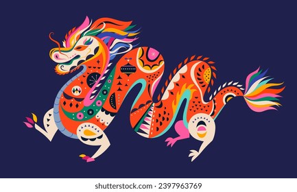 Happy New Year 2024 concept design. Chinese dragon vector illustration. Happy Chinese New Year 2024 vector design. Symbol of 2024. Year of the Dragon. 