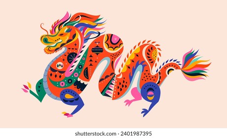 Happy New Year 2024 concept design. Chinese dragon vector illustration. Happy Chinese New Year 2024 vector design. Symbol of 2024. 