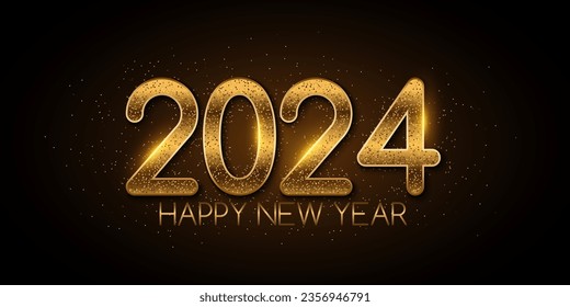 Happy new year 2024 cover with luxury gold glitter number. Greeting card design. Vector illustration. EPS 10.