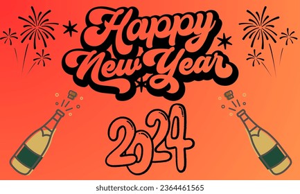 happy new year 2024 cover with modern geometric abstract background in retro style. happy new year greeting card banner design.