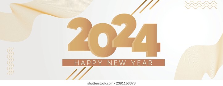 happy new year 2024 cover with modern geometric abstract background in retro style. happy new year greeting card banner design for 2024 calligraphy includes colorful shapes. Vector illustration