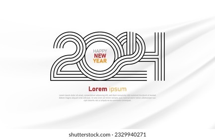 Feliz Año Nuevo 2024. Creativo número de línea dinámica de 2024 sobre fondo blanco. Diseño de plantilla para afiches, calendario, banner, volante, web. Ilustración del vector